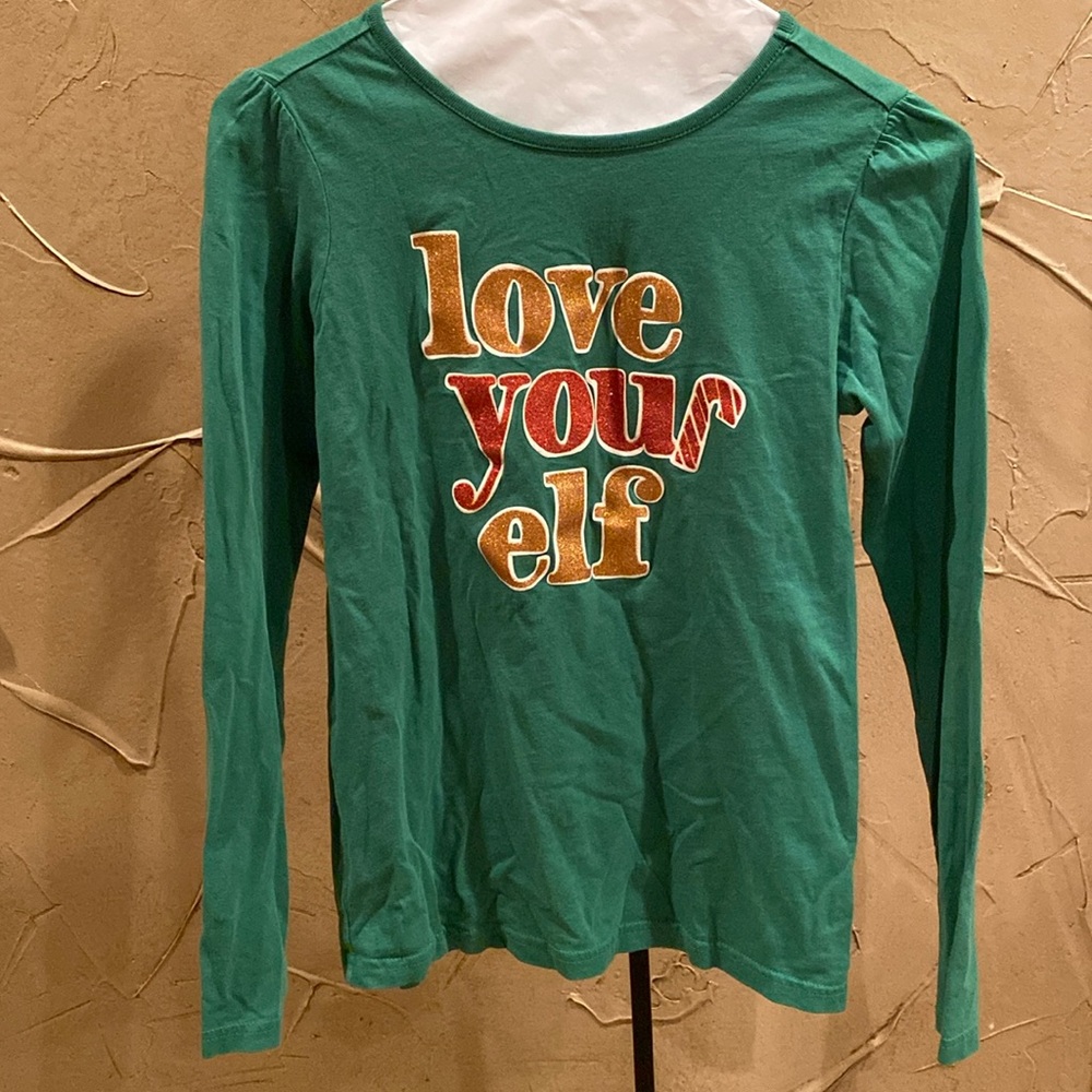 Crazy 8 Festive and sparkly “Love Your Elf” long sleeve top, girls size XL (14)